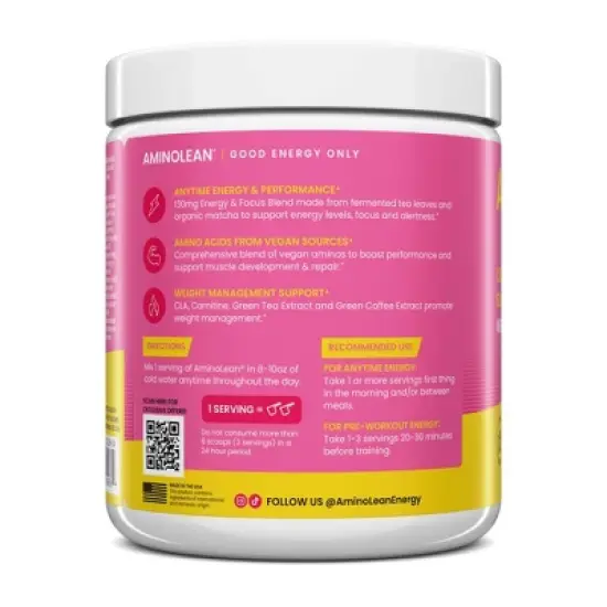 RSP Nutrition AminoLean Pre Workout Powder - Pink Lemonade - 205g image {1}