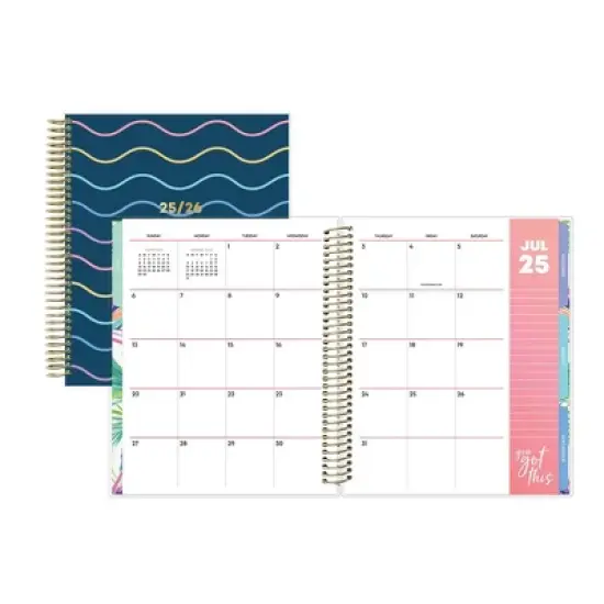 Blue Sky 7"x9" Livewell 2025-2026 Weekly/Monthly Spiral Coil Planner Laminated Lynnie Navy Waves image {3}