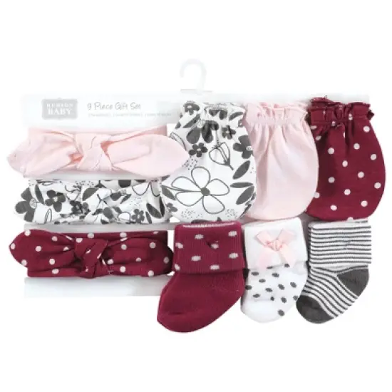 Hudson Baby Infant Girl Caps, Mittens and Socks Set, Retro Floral, 0-6 Months image {1}
