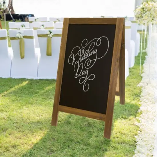 Excello Global Products 40" x 20" Wooden A-Frame Chalkboard Sign / 4 Liquid Chalk Markers & Stencil Set, Rustic image {7}