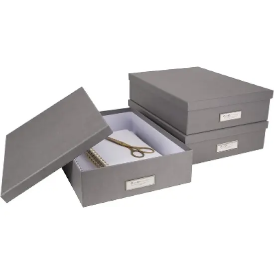 Bigso Oskar Fiberboard Label Frame Document Letter Box - File Organizer Box for Paperwork - Document Storage with a Lid image {7}