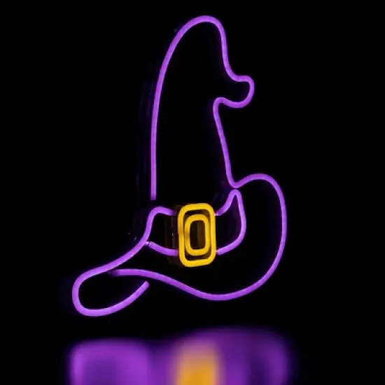 Northlight LED Witch Hat Neon Lighted Halloween Wall or Window Decoration - 15" - Purple image {3}