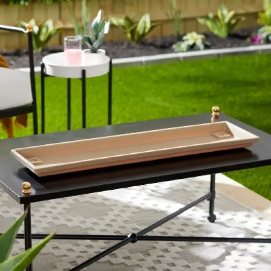 HC Companies Farmhouse Venetian 30 Inch Rectangular Flower Box Plant Saucer Drip Tray, Sandstone Tan image {1}