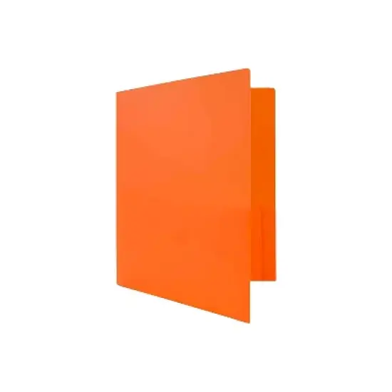 JAM Paper Heavy Duty Plastic Two-Pocket School Folders Orange 108/Pack 383HORB image {3}