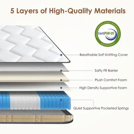 CSBDHOME 12 Inch Hybrid Mattress in a Box with Memory Foam, Strong Edge Support, Medium Firm image {9}