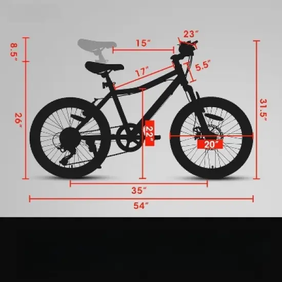 INFURNIC Bicycles, 20 Inch Mountain Bike for Kids, 21-Speed Mountain Bike with Rear V-Brake, White, 54"*23"*31.5" image {1}