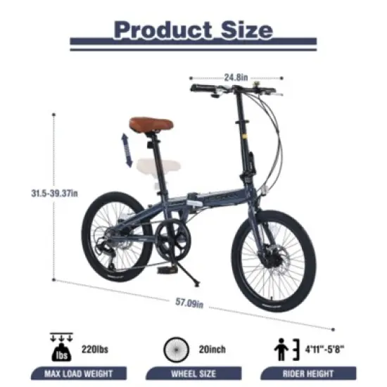 INFURNIC Bicycles 26" Single Speed Folding Bike Beach Cruiser Bike Step Through City for Easy Storage and Commuting, Blue, 57.09"*24.8"*39.37" image {2}