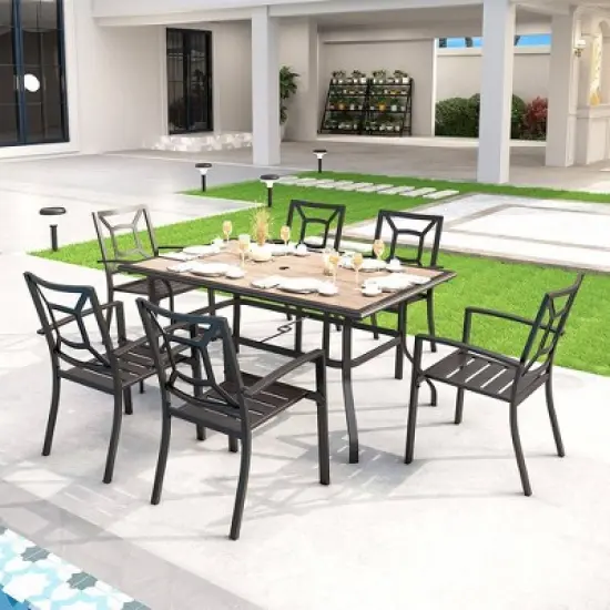 Outdoor Rectangle Dining Table with Steel Frame & 1.57" Umbrella Hole - Captiva Designs image {6}