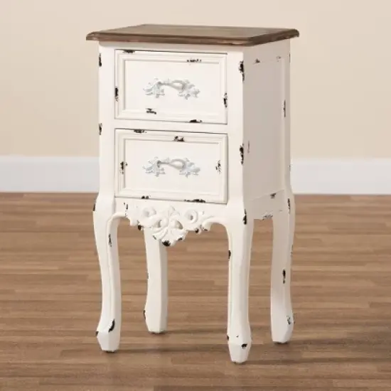 Levron Two-Tone and Antique Wood 2 Drawer Nightstand Walnut Brown/Antique White - Baxton Studio image {7}