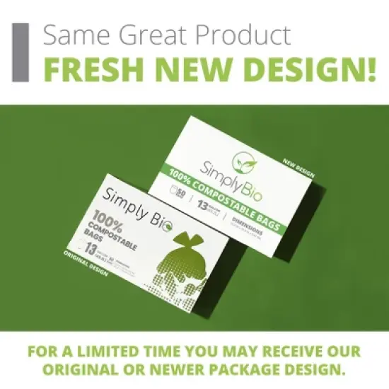 Simply Bio 13 Gallon Compostable Trash Bags Handle-Tie, Thick 0.87 Mil, 49.21 Liter, 30 Bags, Tall Kitchen Food Scrap Waste Bag image {7}