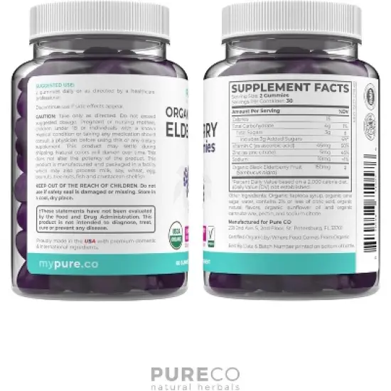 Organic Elderberry Gummies for Adults, Immune Support Supplement with Black Elderberry Vitamin C & Zinc for Daily Immunity, Pure Co, 60ct image {4}