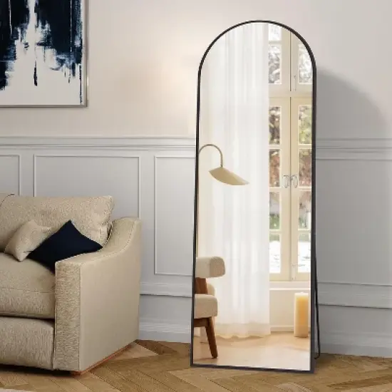 Muselady 63" Height x 20" Width Oversize Arch-Crowned Top  Full Length Floor Mirror with Stand-The Pop Home image {8}