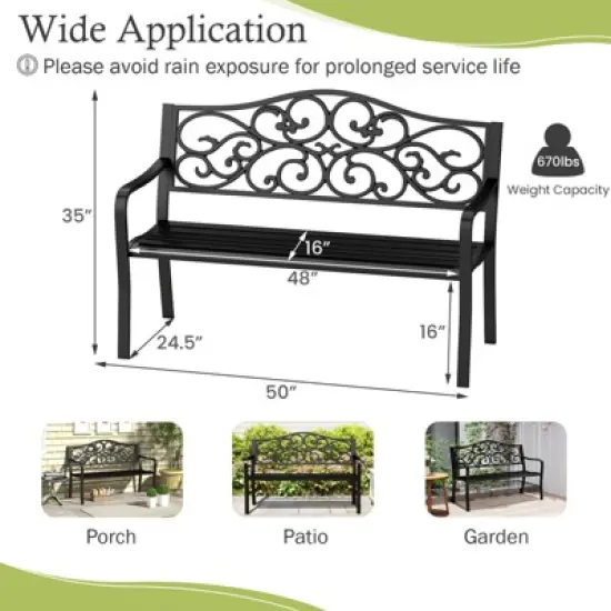 Costway 50" Porch Bench with Ergonomic Backrest & Armrests Floral Patterns Curved image {2}