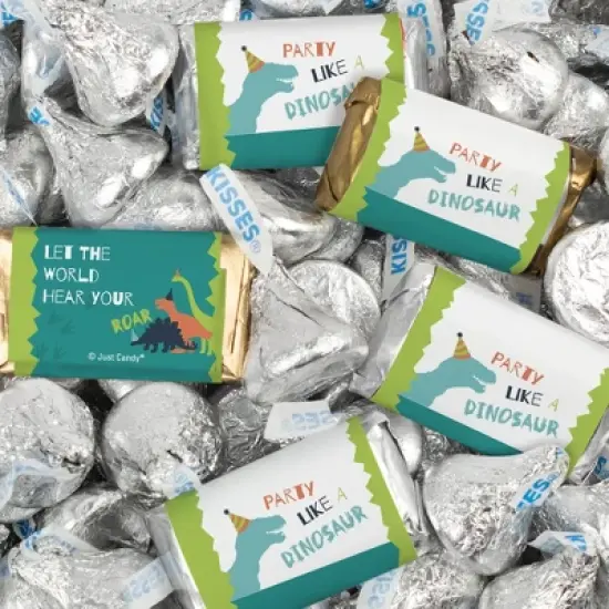 124 Pcs Dinosaur Kid's Birthday Candy Party Favors Wrapped Hershey's Miniatures and Kisses by Just Candy (1.52 lbs) image {4}