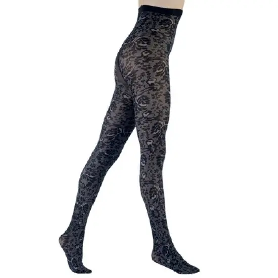 LECHERY Women's Velvety Silky Floral Tights image {4}