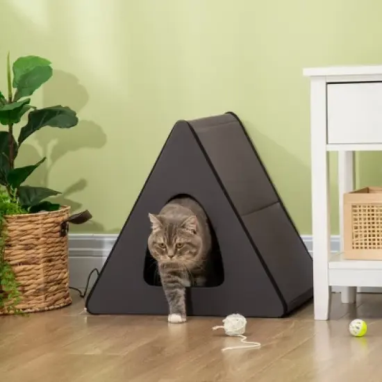 PawHut Heated Cat House A-Frame Pet Shelter with Zippered Water-resistant Roof for Indoor and Outdoor image {2}