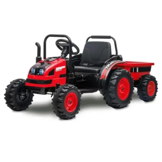 Kids Ride On Tractor with Trailer, 12V Battery Powered Electric Tractor with Remote Control, Music, USB, Led, Unload Button image {12}