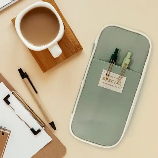 Wrapables Large Capacity Pencil Case, Expandable Pencil Pouch for Stationery Tools, Pistachio Green image {4}