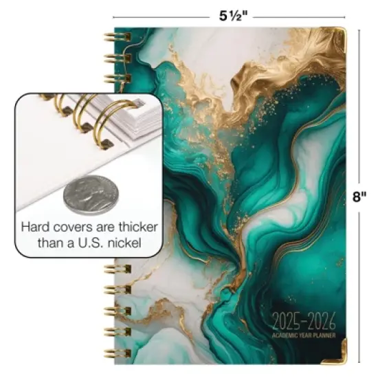 Global Printed Products Hardcover AY 2025-2026 Fashion Planner - 5.5"x8" (Teal Gold Marble) image {5}