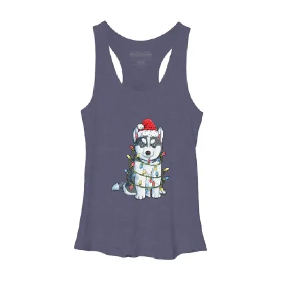 Women's Design By Humans Siberian Husky Santa Christmas Tree Lights Xmas Gifts Boys T-Shi By NekoShop Racerback Tank Top image {4}