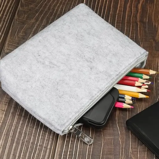 Unique Bargains Office Felt Stationery Storage Zipper Pen Pencil Bag image {4}