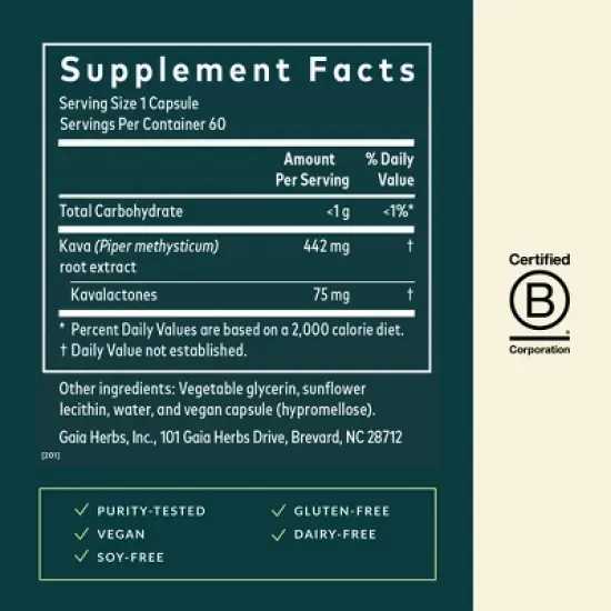 Gaia Herbs Kava Root - Helps Sustain a Sense of Natural Calm and Relaxation During Times of Stress - 60 Vegan Liquid Phyto-Capsules image {1}