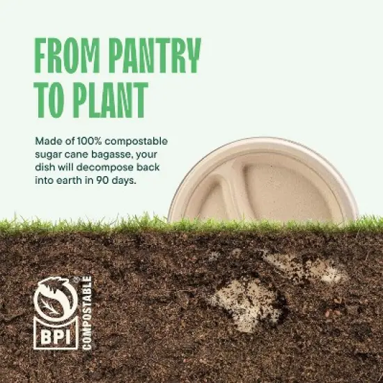 Attop 100% Compostable, 3 Compartment, Disposable Paper Plates [125-Pack] [10 Inch] Heavy Duty Divided Platte Tray image {4}