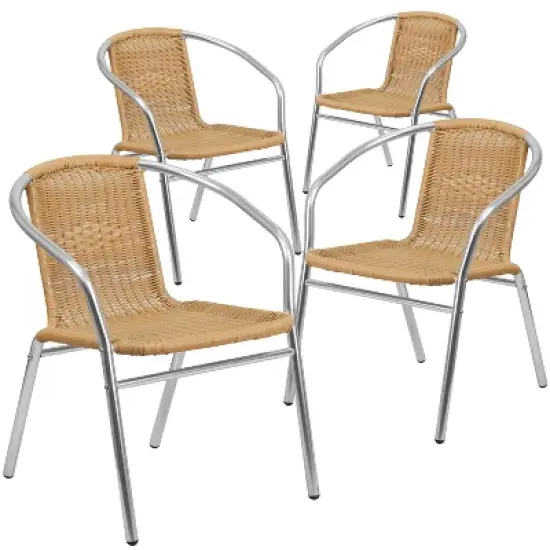 Emma and Oliver 4 Pack Aluminum and Rattan Commercial Indoor-Outdoor Restaurant Stack Chair image {12}