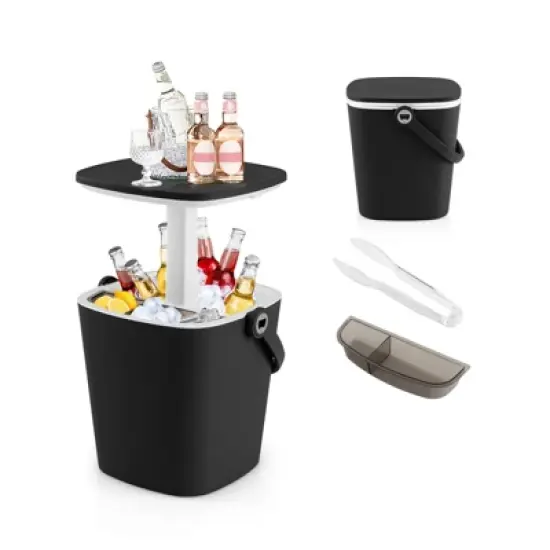 Tangkula Portable Cooler Table with Handle Cooler w/ Lift Top Lid & Bottle Opener 3-in-1 Outdoor Cocktail Drink Table Black/Blue image {7}