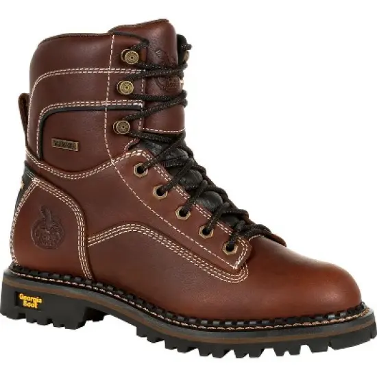 Georgia Boot AMP LT Logger Women's Brown Alloy Toe Waterproof Low Heel Logger Boot image {7}