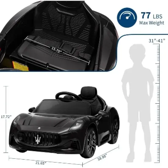 Licensed Maserati GranCabrio 12V Ride On Car for Kids with Remote Control, LED Lights, Battery Powered Electric Vehicle for Boys Girls Ages 3-8 image {6}