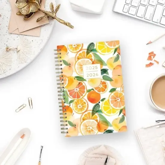 Blue Sky 5"x8" Yao Cheng 2025-2026 Weekly/Monthly Wirebound Planner Printed Oranges image {1}