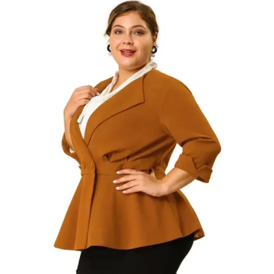 Agnes Orinda Women's Plus Size Ruffle Peplum Ruched Curvy Formal Outfits Blazers image {9}