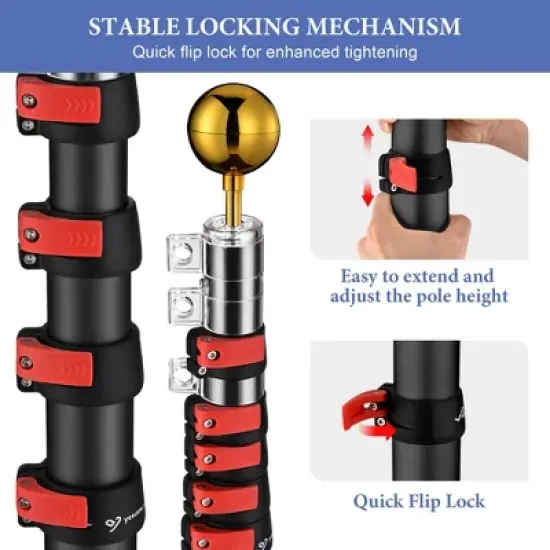 Yescom EZ GO 20ft Telescopic Flag Pole Kit Wheel Tire Mount Stand Upgrade Rotating Lock Outdoor Camper RV Tailgate Black image {3}