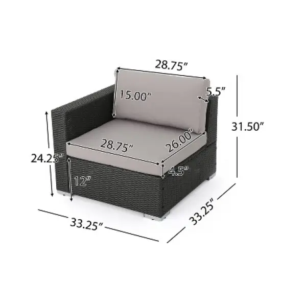 Christopher Knight Home 3pc Santa Rosa Wicker Outdoor Patio Sectional Sofa Gray/Light Gray image {5}