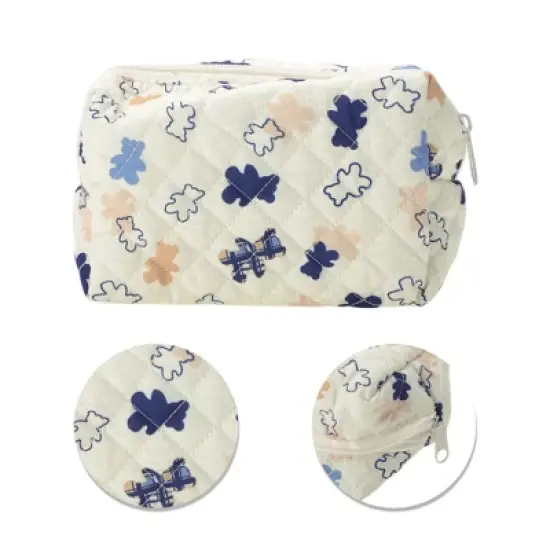 Unique Bargains Quilted Square Flowers Makeup Bag 1 Pc image {3}