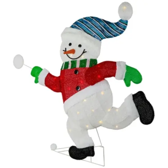 Northlight Lighted Snowman with Snowball Outdoor Christmas Decoration - 36.25" - Clear Lights image {4}
