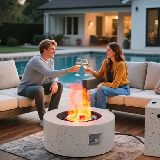 Evita Propane Fire Pit with Propane Tank, Glass Stone and Rain Cover Suitable for Outdoor Living-30*30*12.8 Inch image {5}