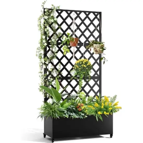 Privacy Screen with Planter Box and Wheels, 72" H x 47" W Outdoor Privacy Screens and 3-Panels, for for Climbing Plants, Vegetable, Vines image {7}