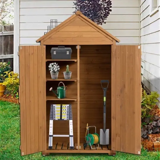 GDFStudio Bennett Modern 69" Outdoor Fir Wood Storage Shed with 3 Adjustable Shelves image {1}