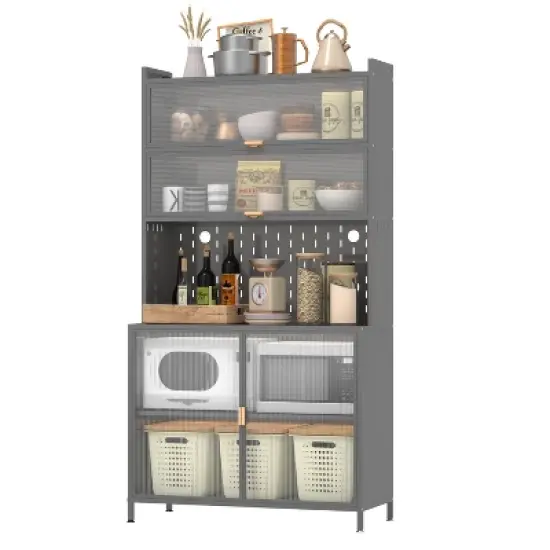 KTMBDW 73'' Tall Kitchen Pantry Cabinet , Metal Pantry Storage Cabinet with 6 Level Flip Door Pegboard for Kitchen, Dining Room, Living Room image {8}
