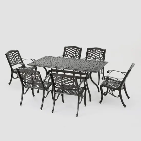 Hallandale Sarasota 7pc Cast Aluminum Dining Set - Hammered Bronze - Christopher Knight Home image {1}