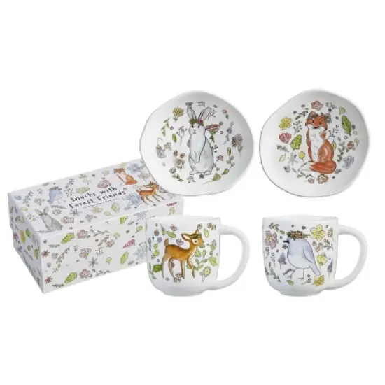 'Snack with Forest Friends' Dinnerware Set - Rosanna: Porcelain, Forest Animals, Microwave & Dishwasher Safe, Service for 2 image {7}