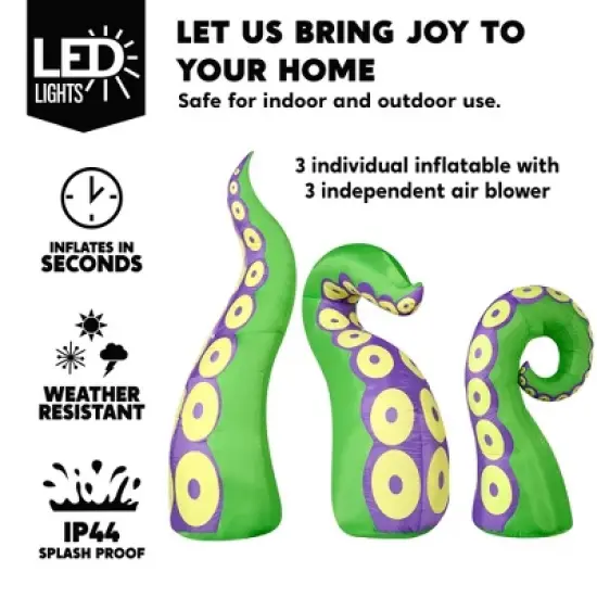 Joyfy 3 Pcs Halloween Inflatable Outdoor Decorations, Giant Octopus Tentacle with Built-in LEDs Broke Out from Window for Halloween Window Roof Decor image {2}