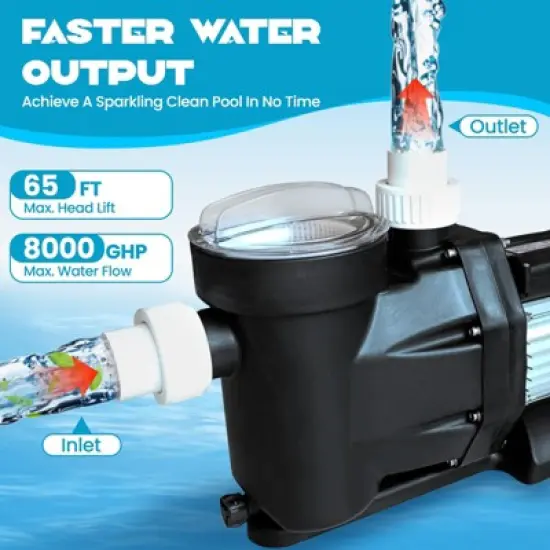 1.5HP Swimming Pool Pump &ndash; 110V Single Speed Above Ground Self-Priming Pump with 1100W High-Power Copper Motor for Quiet Performance image {3}