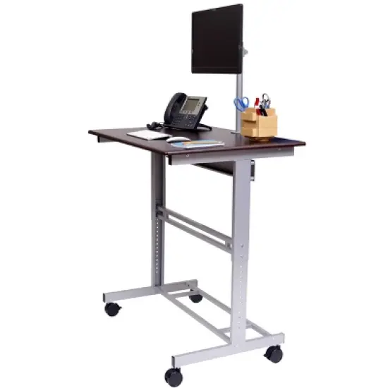 Stand Up Desk Store Rolling Adjustable Height Mobile Standing Desk with Monitor Mount (Silver Frame/Dark Walnut Top, 40" Wide) image {2}