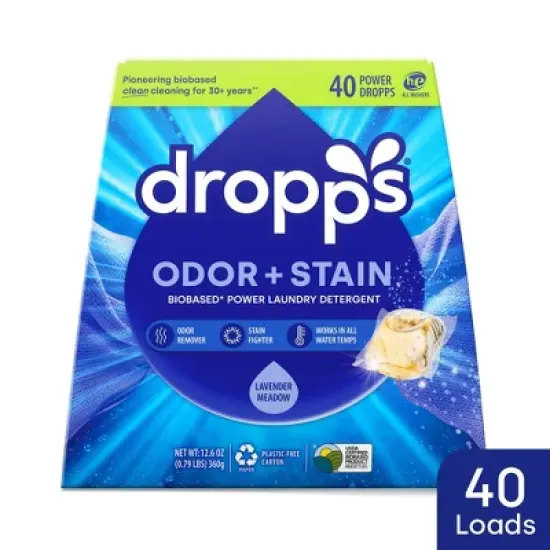 Dropps Laundry Odor & Stain Biobased Detergent Pods - Lavender Meadows - 40ct/12.6oz image {10}