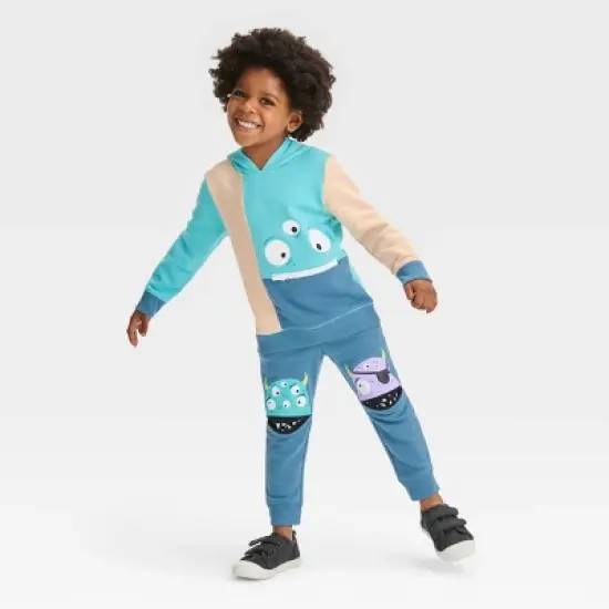 Toddler Boys' Monster Printed French Terry Pullover Hoodie Sweatshirt - Cat & Jack&trade; Aqua Blue image {2}