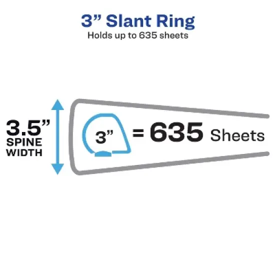 Avery 3.5"x3" One Touch Slant Rings 670 Sheet Capacity Heavy-Duty View Binder White: 3 Inch Binder, 4 Internal Pockets image {1}