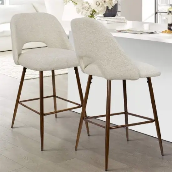26 inches Edwin Upholstered Counter Height Stool (Set of 2) Walnut Leg-The Pop Maison image {1}